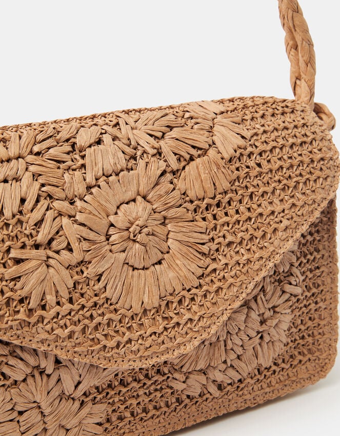 Floral Raffia Shoulder Bag, , large