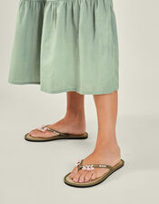 Tassel Seagrass Footbed Flip Flops, Green (KHAKI), large