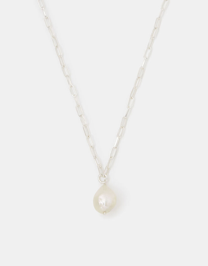 Sterling Silver Pearl Pendant Necklace, , large