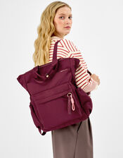 Top Handle Nylon Backpack, Red (BURGUNDY), large