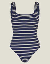 Tie Strap Stripe Swimsuit, Blue (NAVY), large