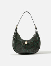 Faux Snake Padlock Shoulder Bag, Green (GREEN), large