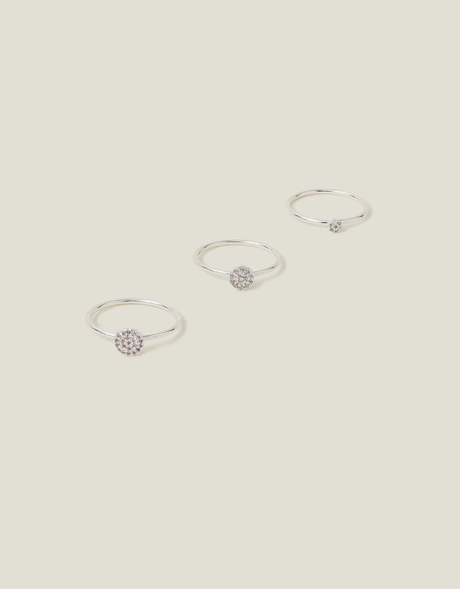3-Pack Sterling Silver-Plated Sparkle Rings, Silver (SILVER), large