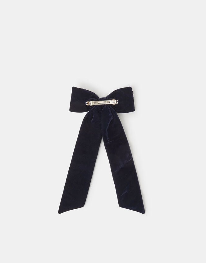 Embellished Celestial Velvet Bow Hair Clip, Blue (NAVY), large