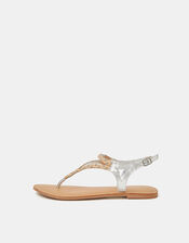 Diamant&eacute; Braid Leather Sandals, Silver (SILVER), large