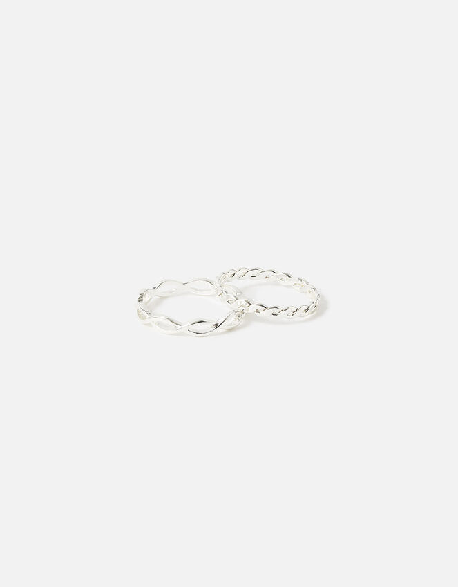 Crossover Band Ring Set of Two, Silver (SILVER), large