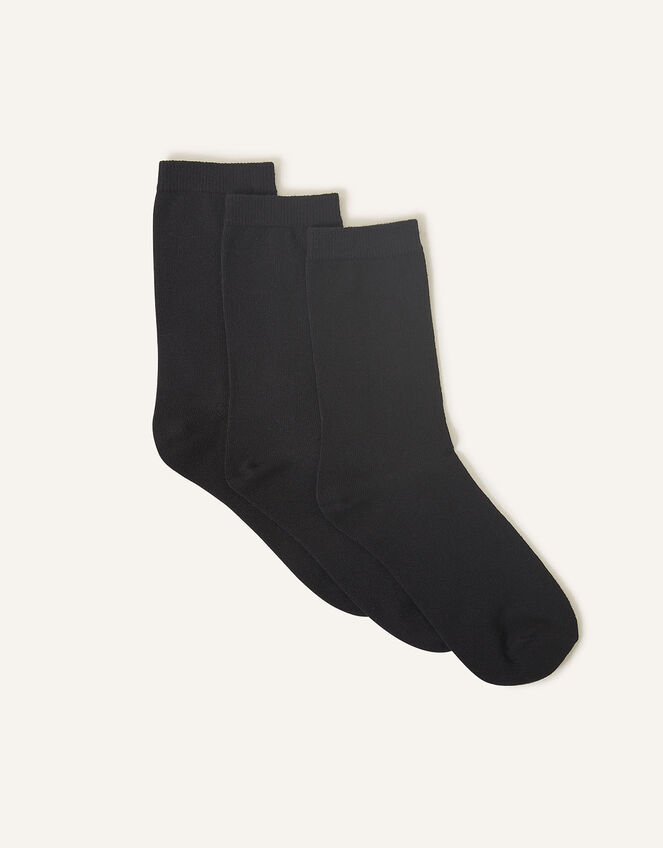 Cotton Ankle Socks Set of Three, Black (BLACK), large