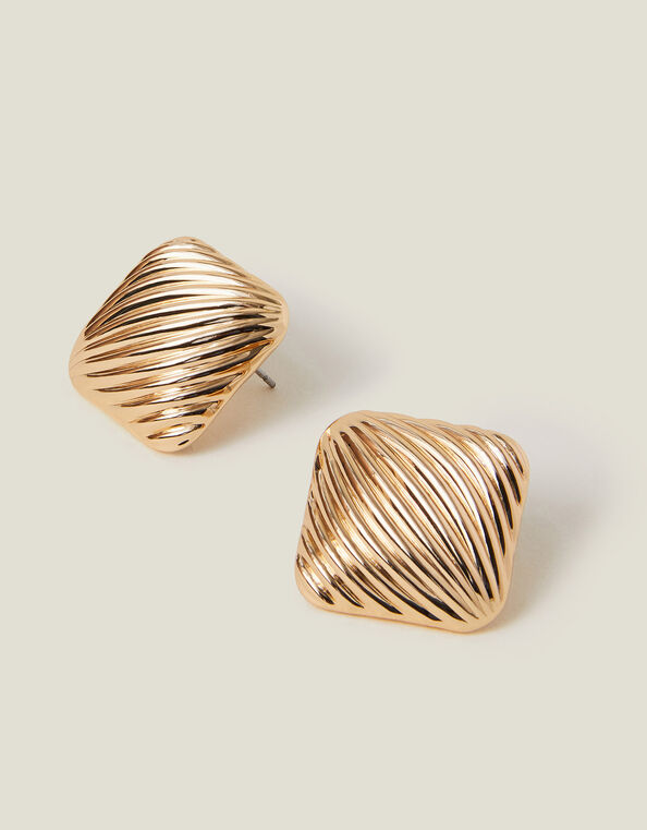 Ribbed Square Stud Earrings, , large
