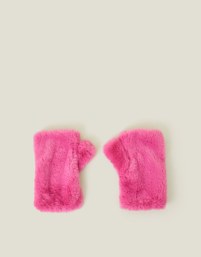 Faux Fur Fingerless Mittens, Pink (PINK), large