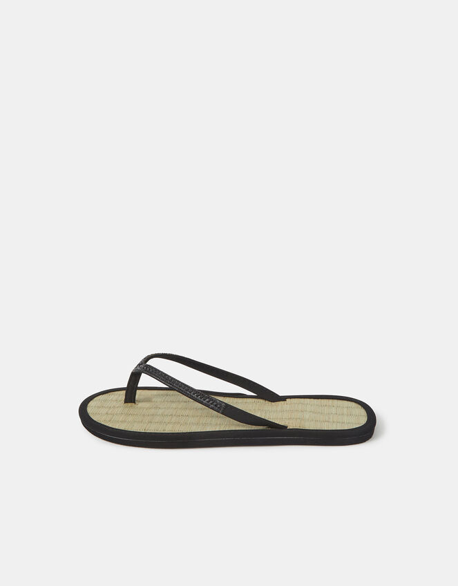 Rhinestone Seagrass Flip Flops, Black (BLACK), large
