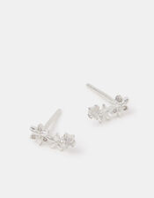 Sterling Silver Sparkle Flower Stud Earrings, , large
