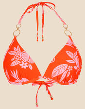 Fruity Floral Plunge Bikini Top, Orange (ORANGE), large