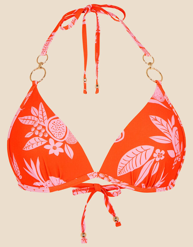 Fruity Floral Plunge Bikini Top, Orange (ORANGE), large