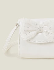 Girls Patent Diamante Bow Bag, Ivory (IVORY), large