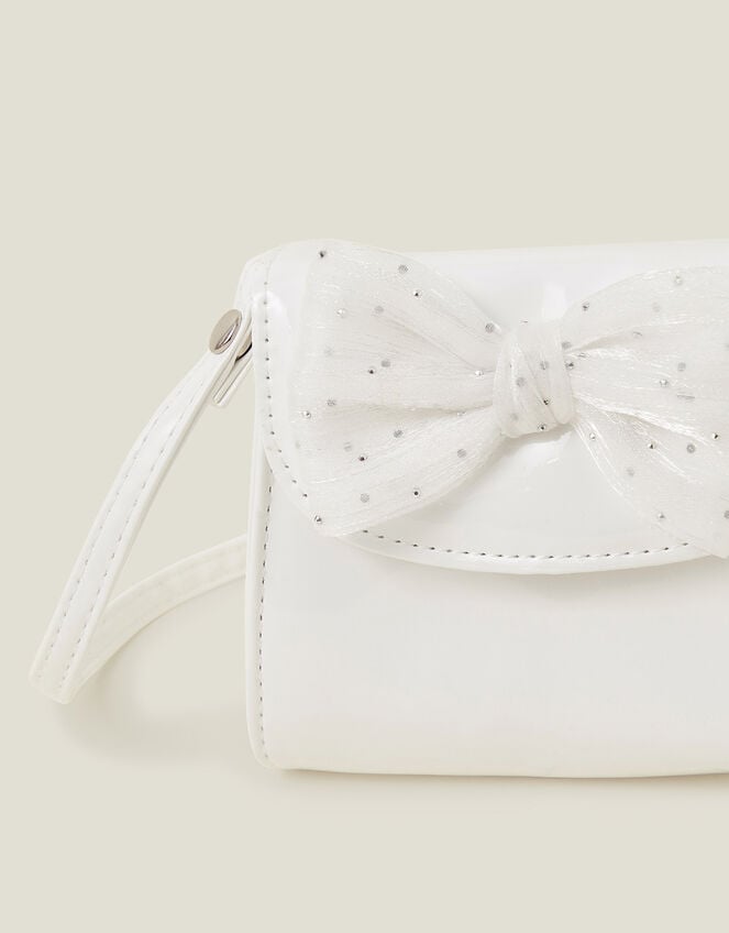 Girls Patent Diamante Bow Bag, Ivory (IVORY), large