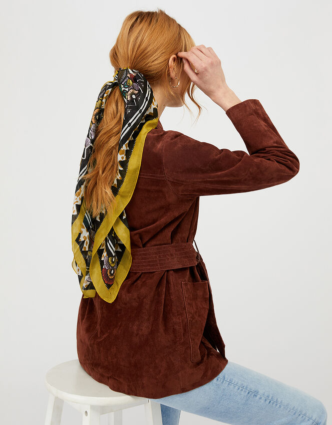 Flower and Pattern Square Scarf in Pure Silk, , large