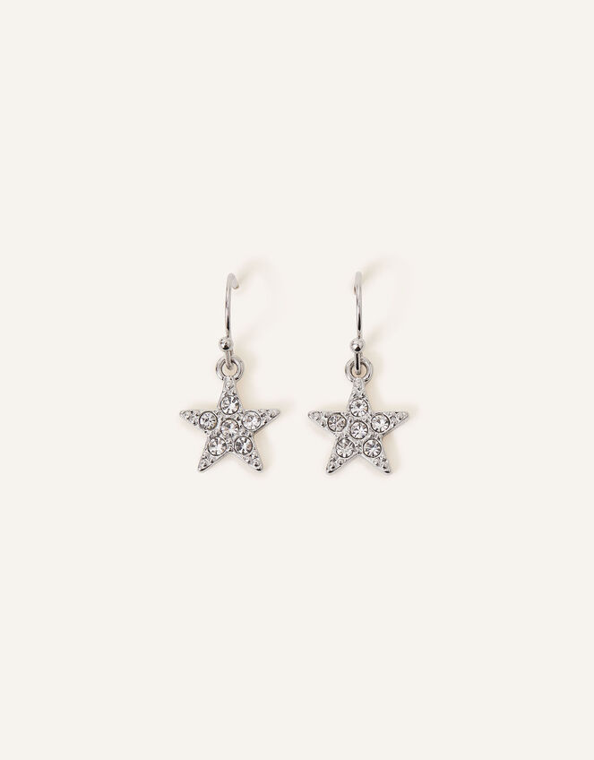 Pave Star Short Drop Earrings, , large