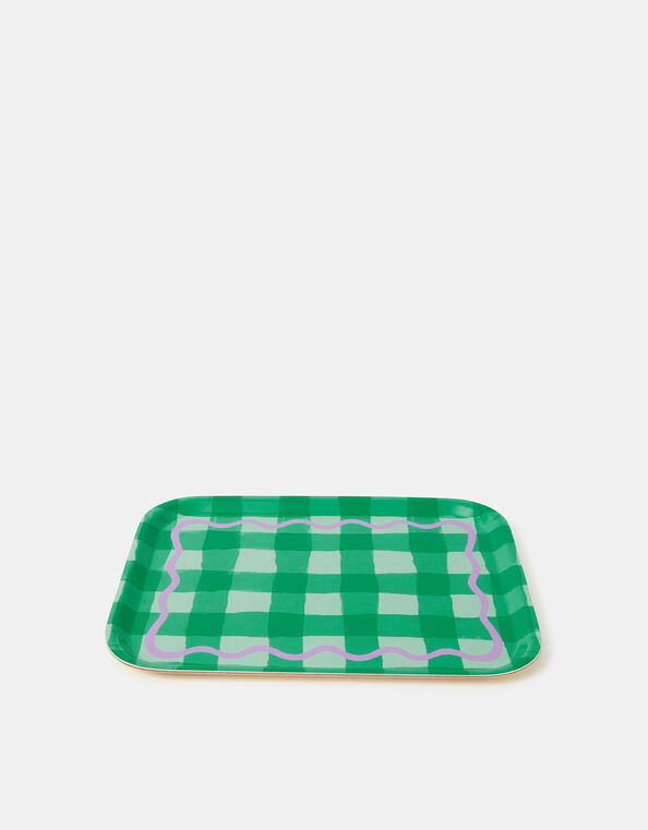 Talking Tables Gingham Wooden Serving Tray Green, , large