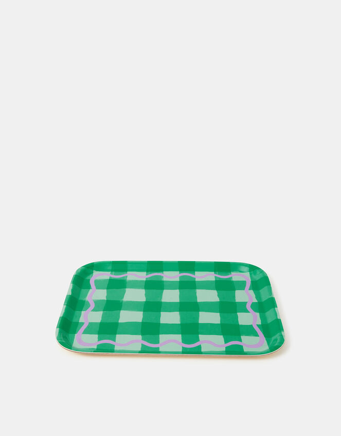 Talking Tables Gingham Wooden Serving Tray Green, , large