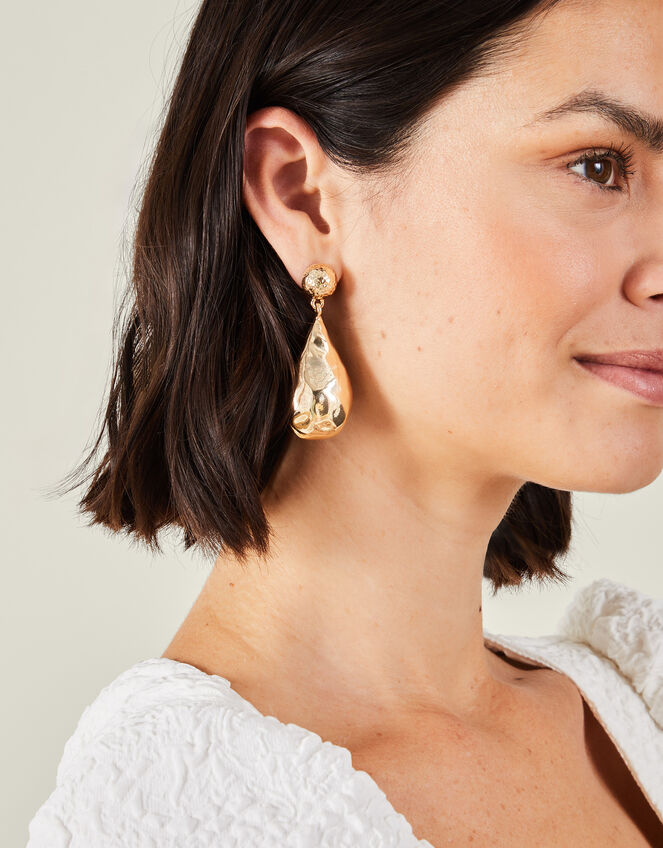 Large Hammered Teardrop Earrings, , large
