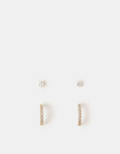 Sterling Silver Sparkle Hoops and Studs Set of Two, , large