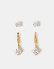 2-Pack Stainless Steel Stud & Hoop Drop Earrings , , large