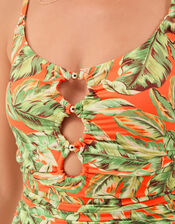 Palm Print Cut-Out Swimsuit, Orange (ORANGE), large