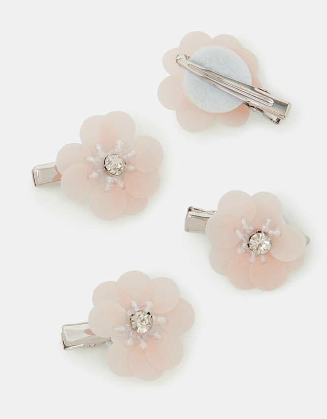 4-Pack Girls Mini Beaded Flower Hair Clips, , large