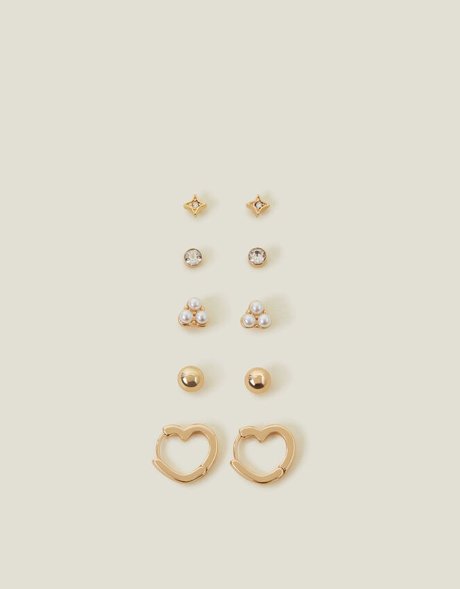 10-Pack Heart Huggie and Stud Earrings, , large
