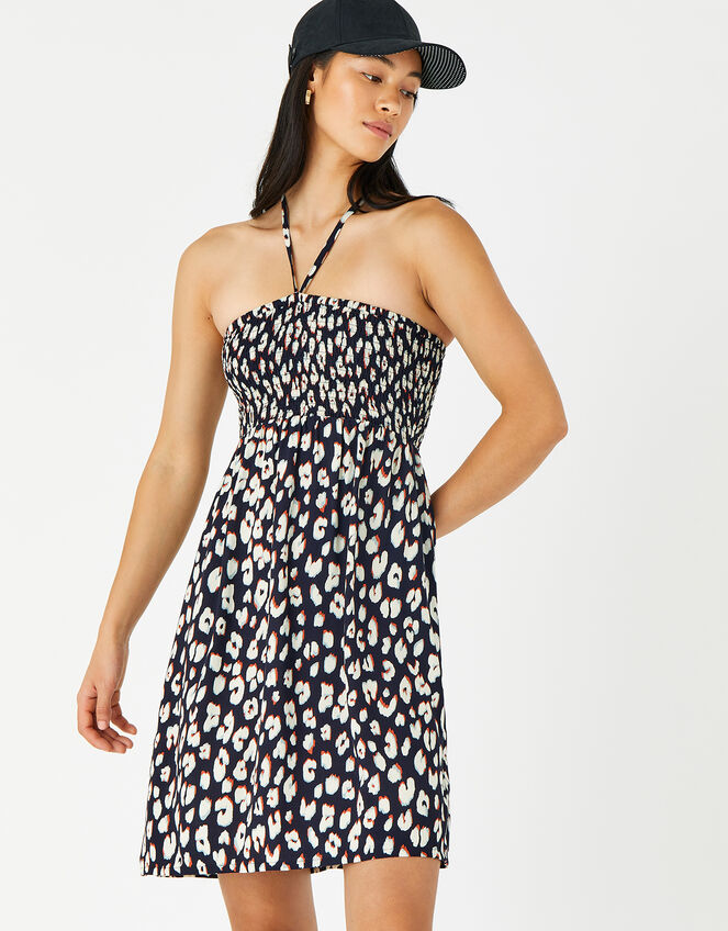 Animal Print Bandeau Dress, Black (BLACK WHITE), large