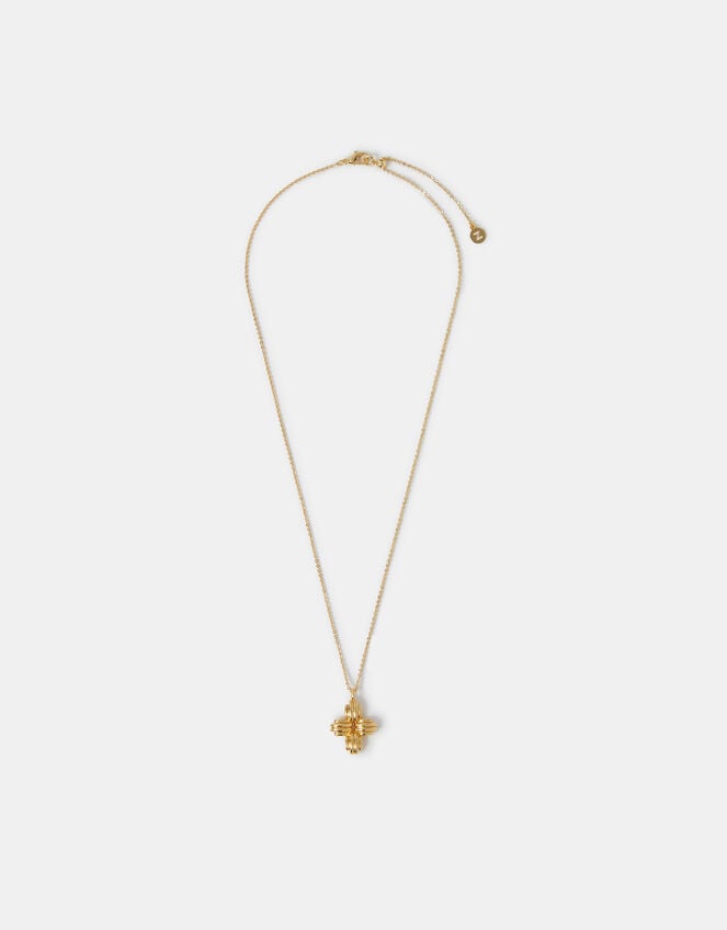 14ct Gold-Plated Ridge Cross Pendant Necklace, , large