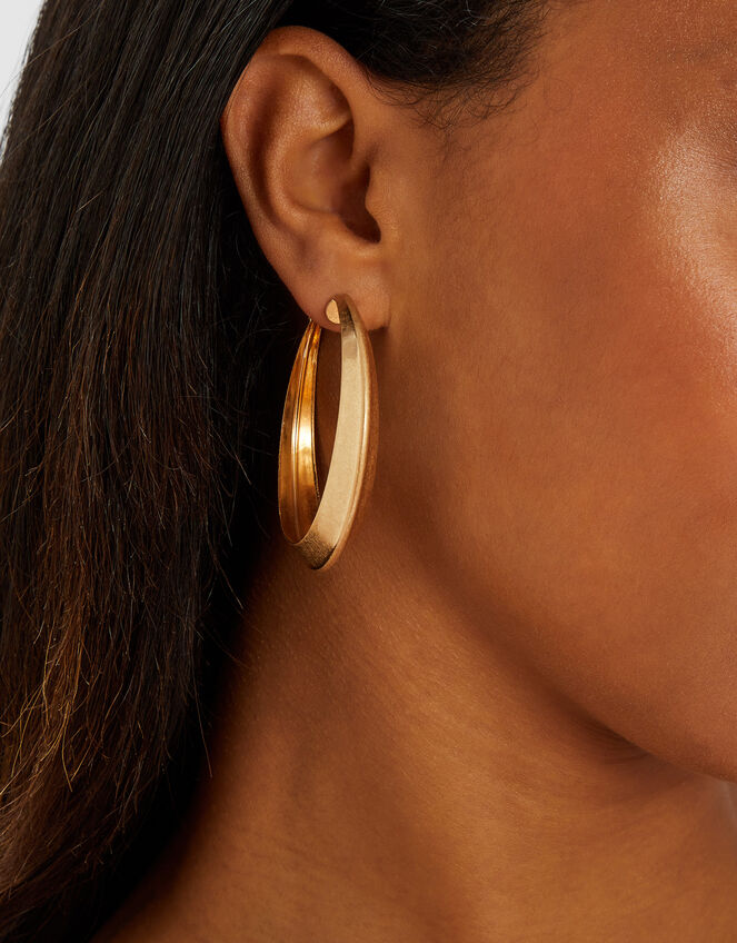 Brushed Statement Hoop Earrings, , large