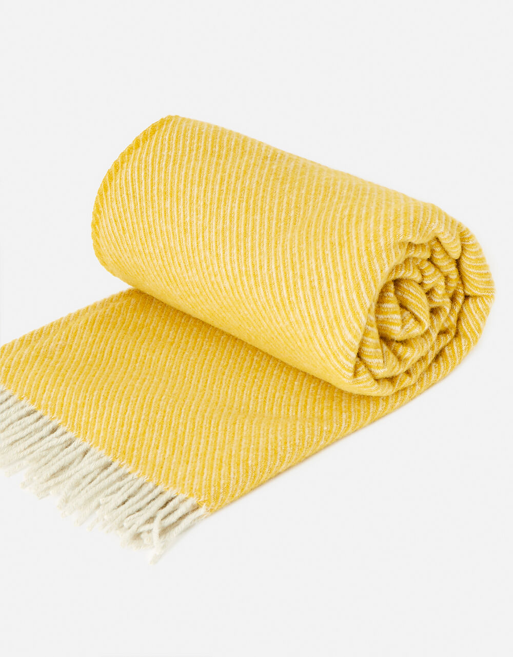 Tweedmill Tassel Throw in Pure Wool Yellow | Throws & Blankets
