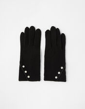 Pearl Button Gloves in Wool Blend, Black (BLACK WHITE), large
