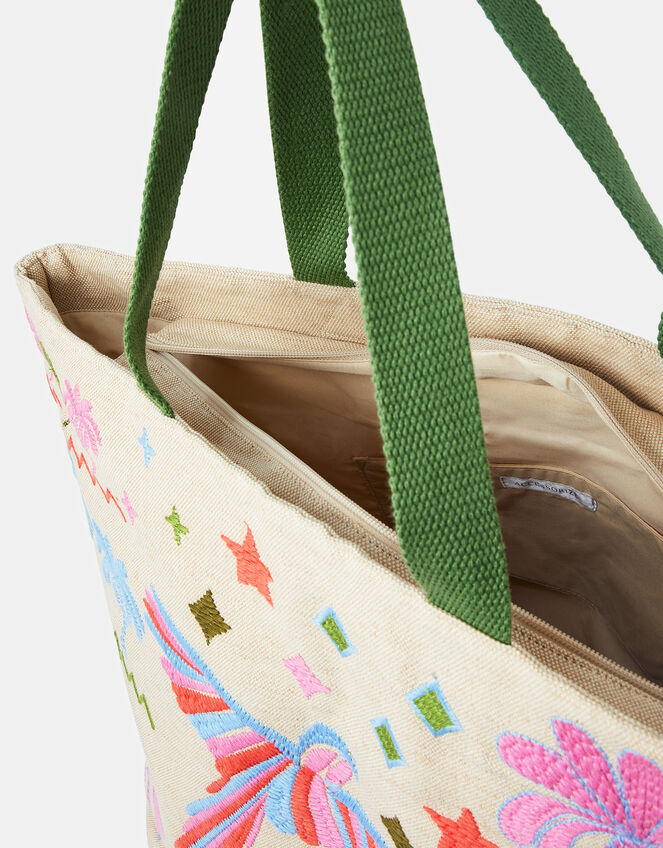 Tropical Embroidered Tote Beach Bag, , large