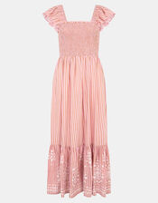 Embroidered Stripe Midi Dress, Pink (PINK), large