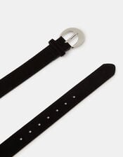 Oval Buckle Suede Belt, Black (BLACK), large