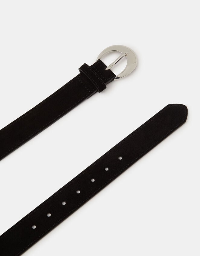 Oval Buckle Suede Belt, Black (BLACK), large