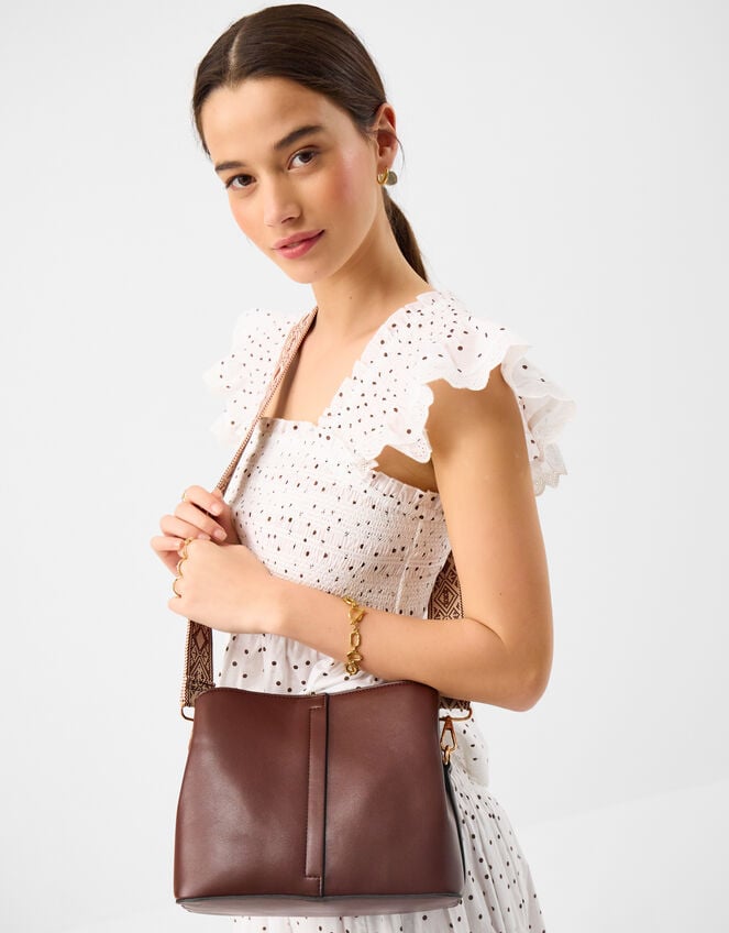 Webbing Strap Crossbody Bag , Brown (CHOCOLATE), large