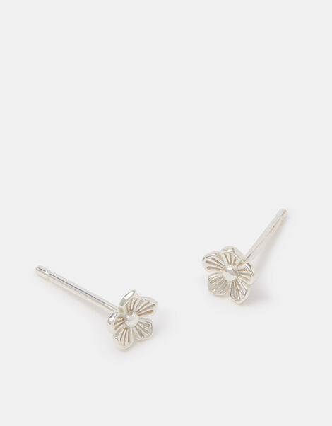 Sterling Silver Flower Studs, , large