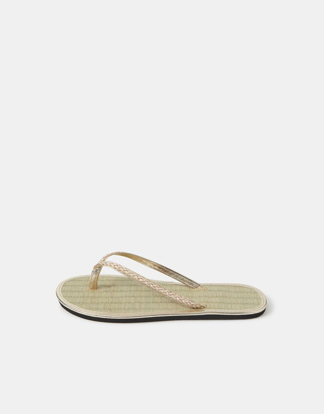 Braided Metallic Seagrass Flip Flops, Gold (GOLD), large