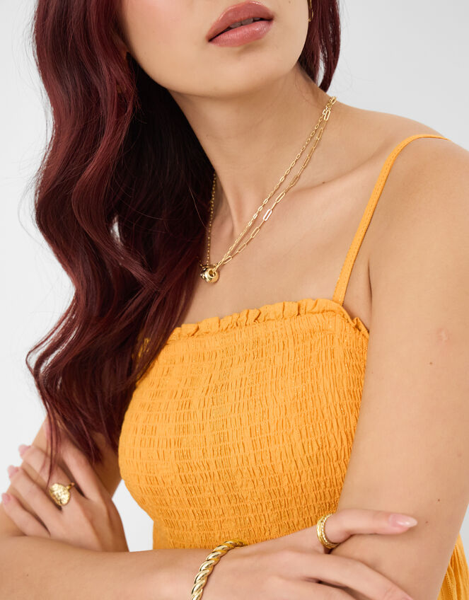 Shimmer Smocked Midi Dress, Gold (GOLD), large