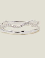 Sterling Silver-Plated Sparkle Wiggle Ring, Silver (ST SILVER), large