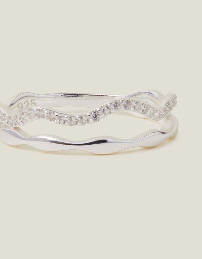 Sterling Silver-Plated Sparkle Wiggle Ring, Silver (ST SILVER), large