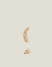 2-Pack 14ct Gold-Plated Diamante Flatback Stud Earrings, , large
