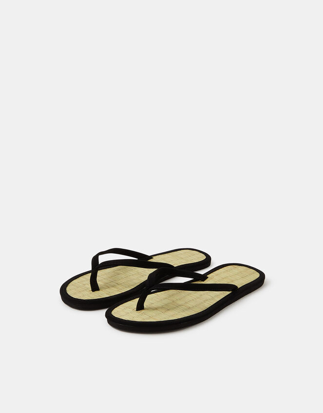 Plain Seagrass Flip Flops, Black (BLACK), large