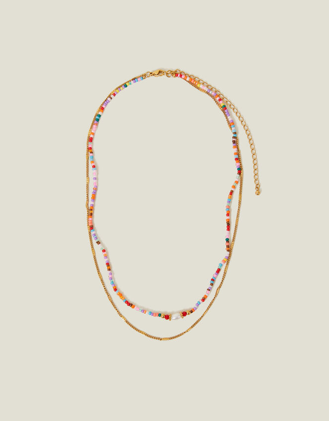 14ct Gold-Plated Stainless Steel Beaded Necklace, , large