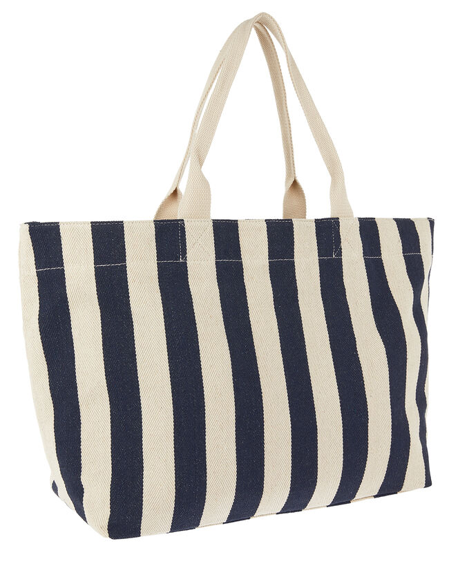 Woven Striped Tote Bag, Blue (NAVY), large
