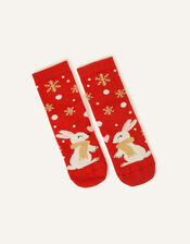 Kissing Bunny Socks, Red (RED), large