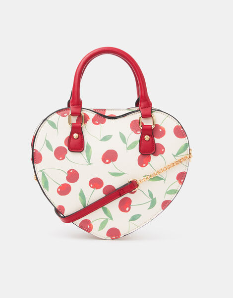 Cherry Print Heart Crossbody Bag, , large